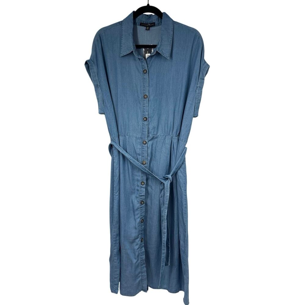 Adrienne Vittadini Chambray Shirt Dress Womens XL Belted Full Button Front